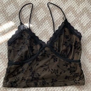 Black lace floral cami crop top!